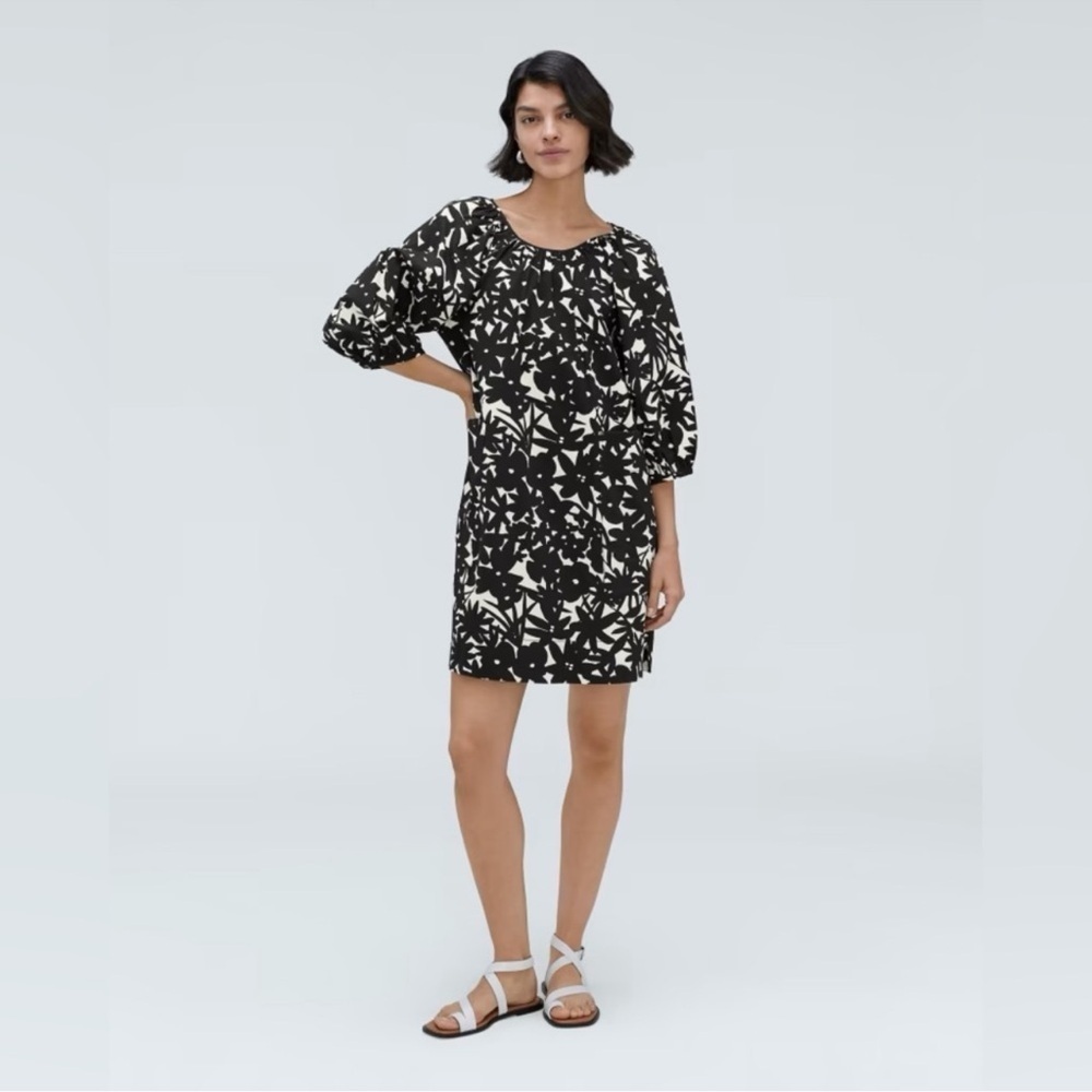 Everlane Organic Cotton Seersucker Puff Sleeve Floral Mini Dress